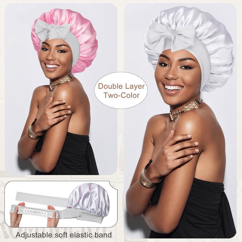 CHLINS Satin Bonnet Silk Bonnet for Sleeping Silk Sleep Cap Double Layer Hair Bonnet with Elastic Tie Band for Curly Hair Night Cap - Image 2